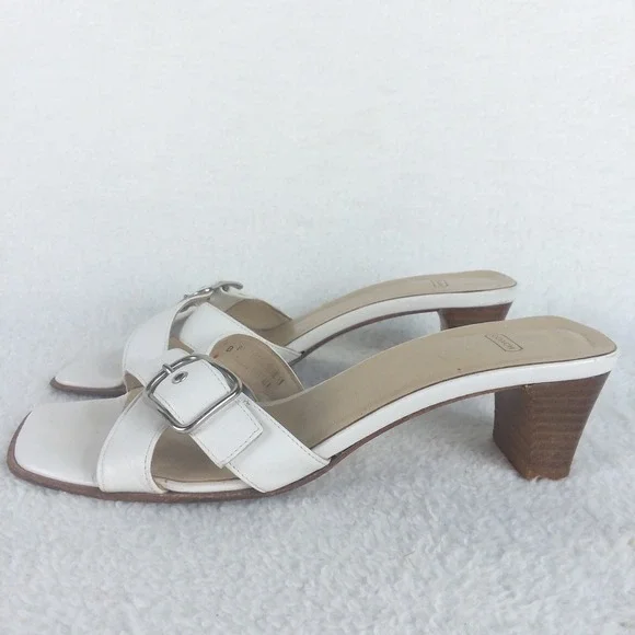 Coach Magdalene White Leather Cross Strap Buckle Slide Sandals Womens 6 Italy - Picture 4 of 12